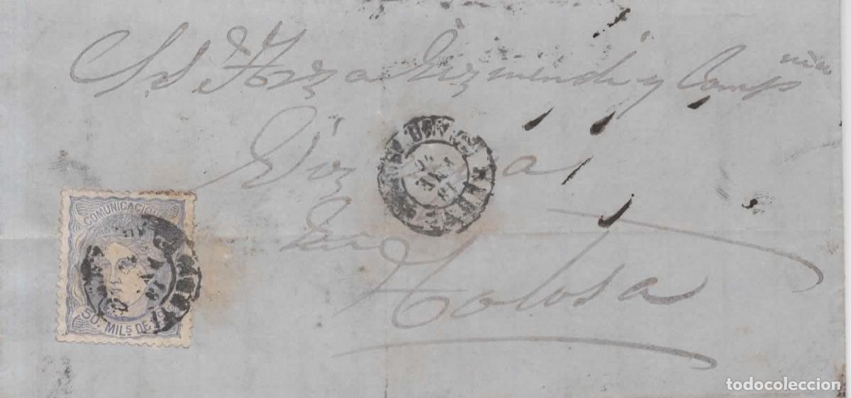 Sellos: ENVUELTA DE VELAYOS AVILA A TOLOSA 1870 MAT AMBULANTE RARO ORIGEN