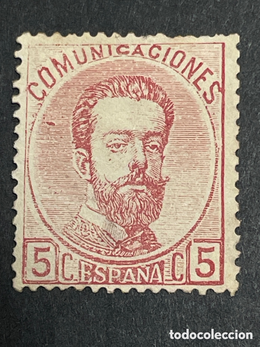 Sellos: Edifil 118 5 cent rosa Amadeo I , nuevo, adelgazamiento zona cuello
