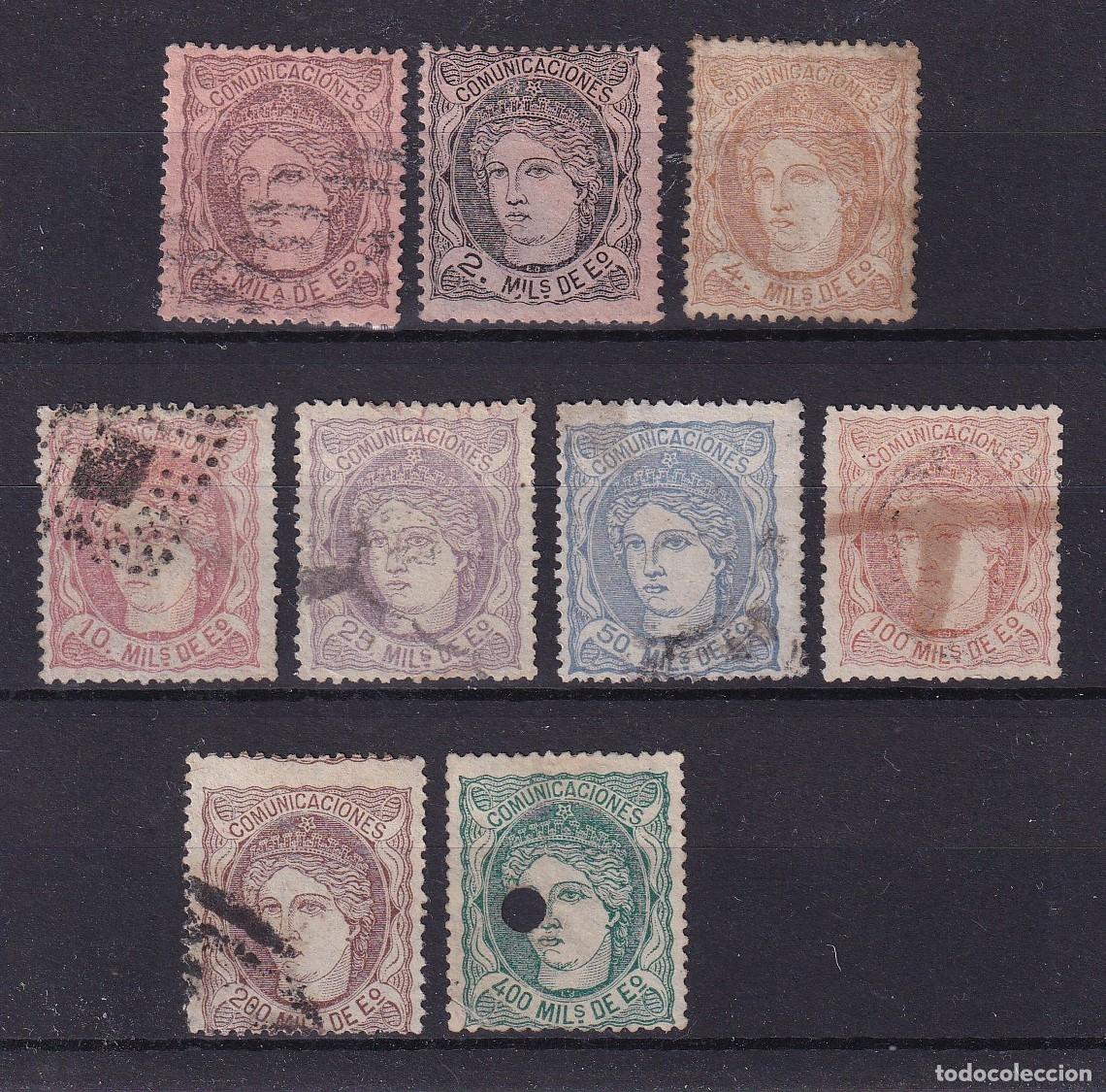Briefmarken: PC58 Sellos Espa&ntilde;a a&ntilde;o 1870 Edifil 102/110&ordm; sellos originales en usado v.c. 134 &euro;