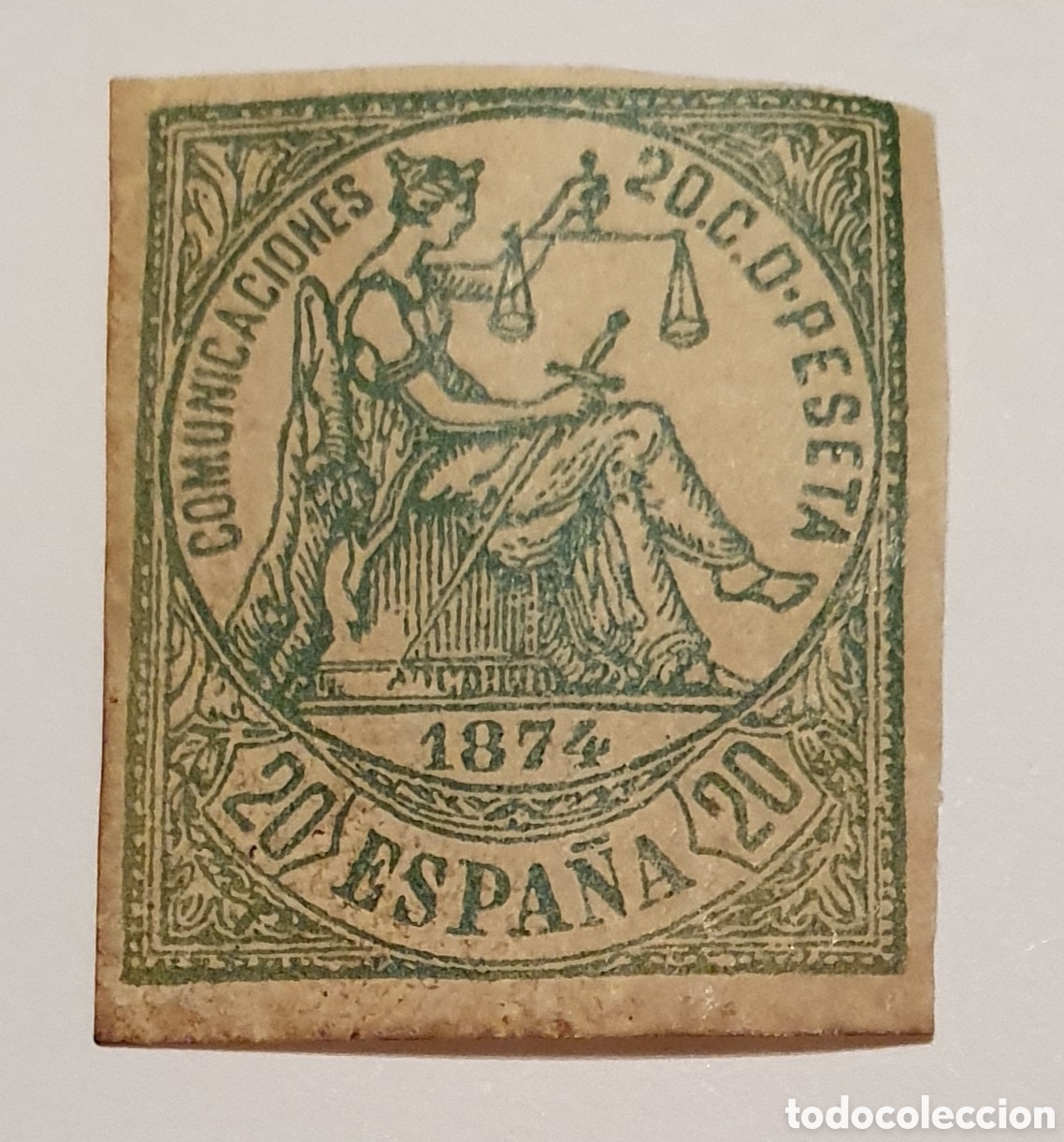 Stamps: Edifil 146 20 c. Verde Alegor&iacute;a de la Justicia. A&ntilde;o 1874.