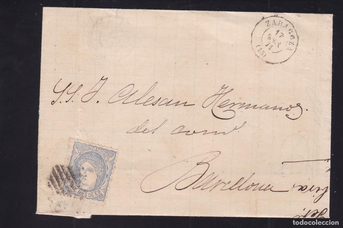 Sellos: F16-75-Carta Completa ZARAGOZA-BARCELONA 1871