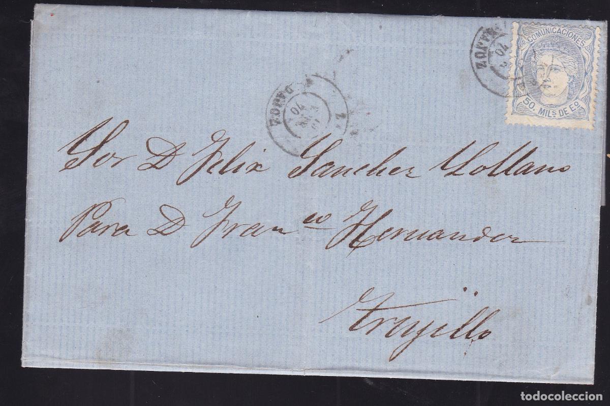 Sellos: F16-77-Envuelta ZAFRA - TRUJILLO 1870. Membrete como Marca de Agua Francisco Hern&aacute;ndez Zafra