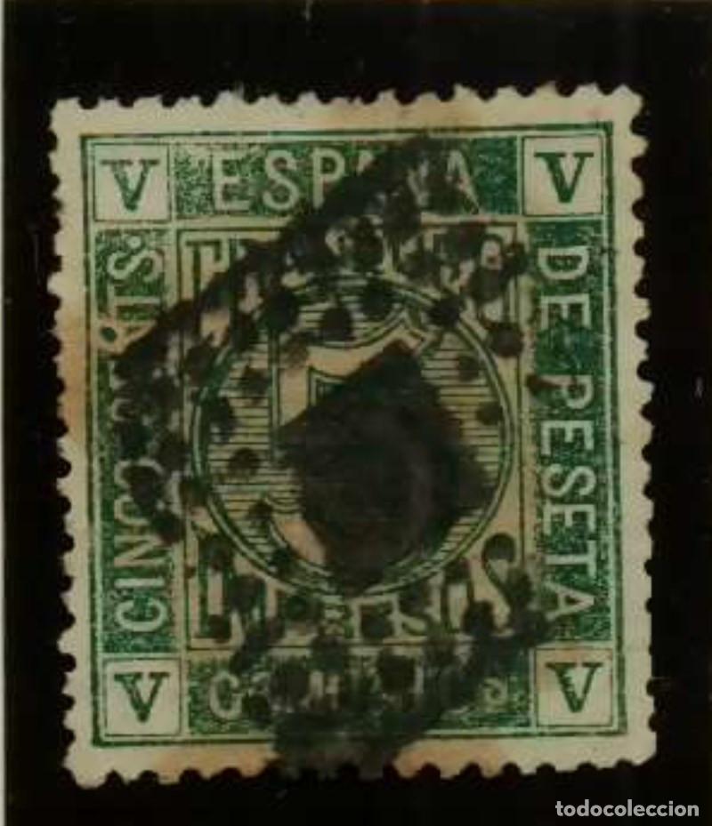 Sellos: FA3052. Emision 1-10-1872. Valor de 5 centimos verde cancelado con rombo de puntos