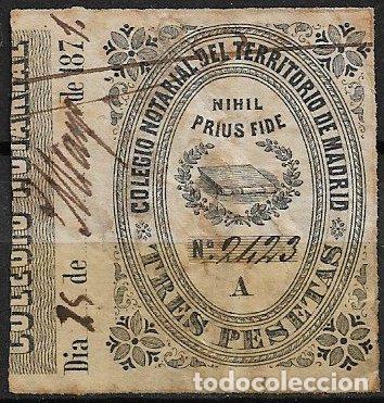 Sellos: Colegio Notarial de Madrid. 1871. 3 ptas negro (o) Serie A