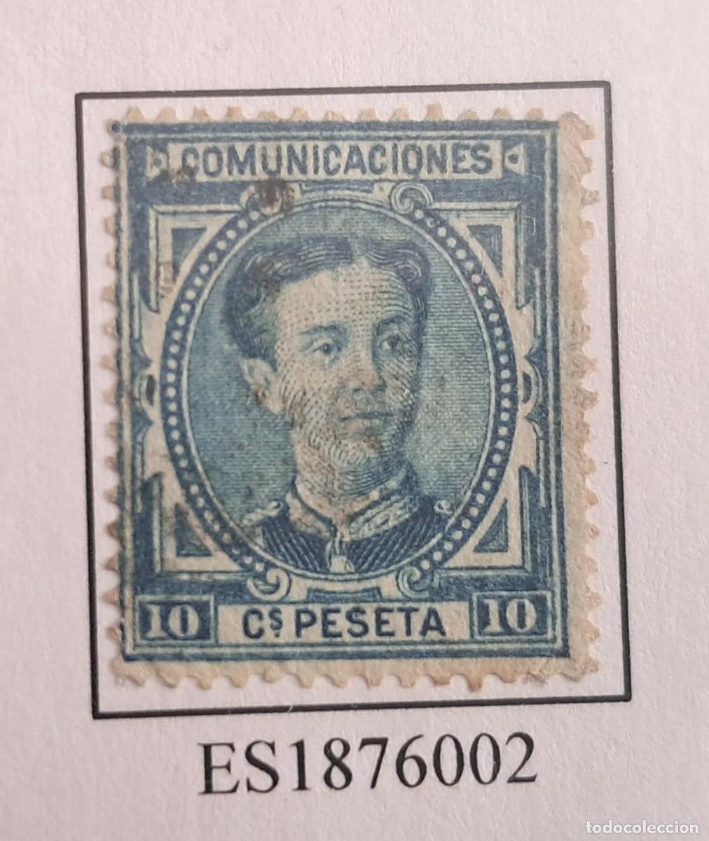 Sellos: Sello usado de Espa&ntilde;a Reinado de Alfonso XII a&ntilde;o 1876 azul 10 c pesetas