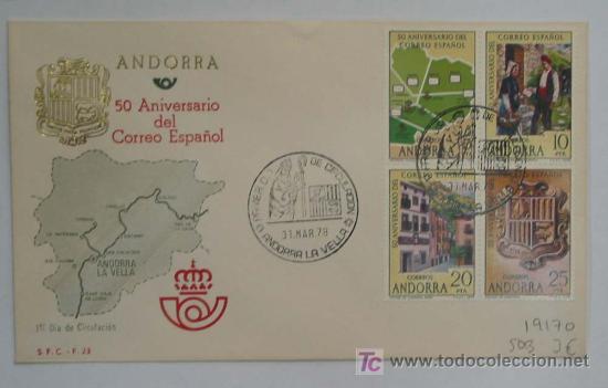 Sellos: SOBRE PRIMER D&Iacute;A ANDORRA - Foto 1