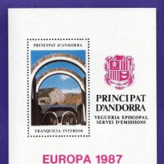 Sellos: ANDORRA - VEGUERIA EPISCOPAL - EUROPA - SANTUARI MERITXELL - 1 HOJA - AÑO 1987