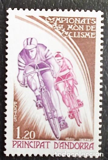 Sellos: Andorra Francesa. 288 Compeonato mundial de ciclismo. 1980. Sellos nuevos y numeraci&oacute;n Yvert.