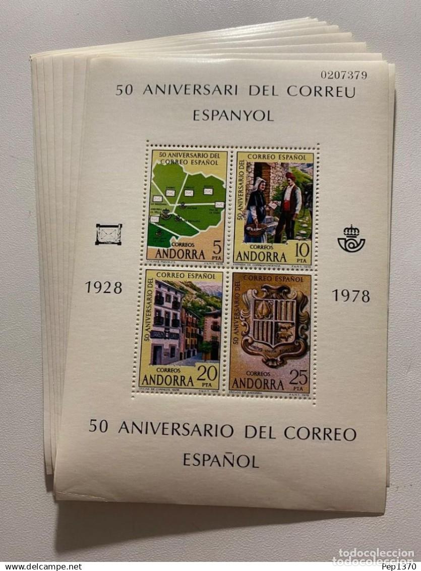 Sellos: ANDORRA ESPA&Ntilde;OLA 1978 - 50 ANIVERSARIO DEL CORREO ESPA&Ntilde;OL - EDIFIL N&ordm; 116 - 10 HOJITAS A FACIAL
