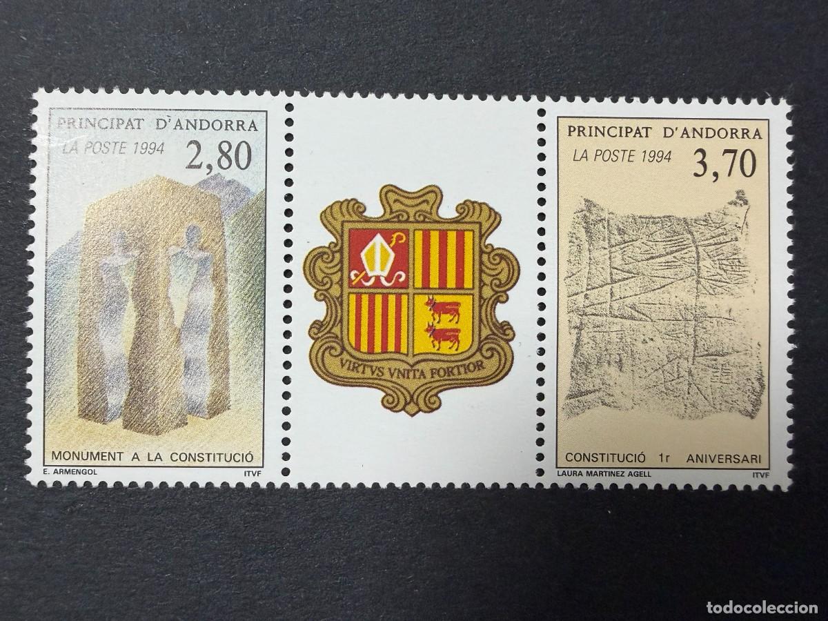 Sellos: ANDORRA FRANCESA, 1994. YVERT 442/43. PRIMER ANIV. DE LA CONSTITUCION. NUEVOS. SIN FIJASELLOS