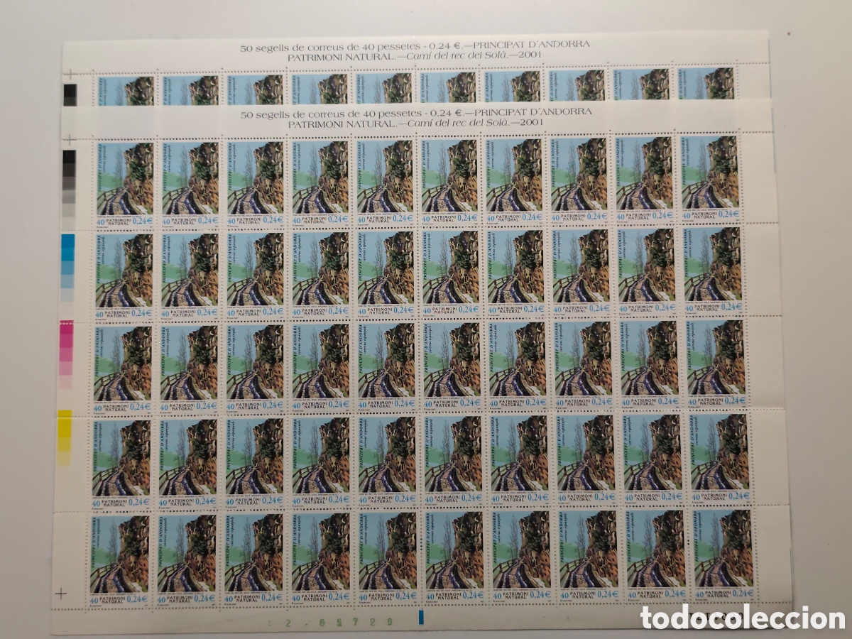 Sellos: Lote 100 sellos 2 Hojas Andorra 2001 num 284 0,24&euro;