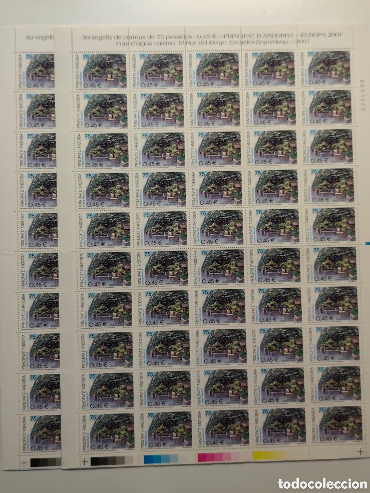 Sellos: Lote 100 sellos 2 Hojas Andorra 2001 num 285 0,45&euro;