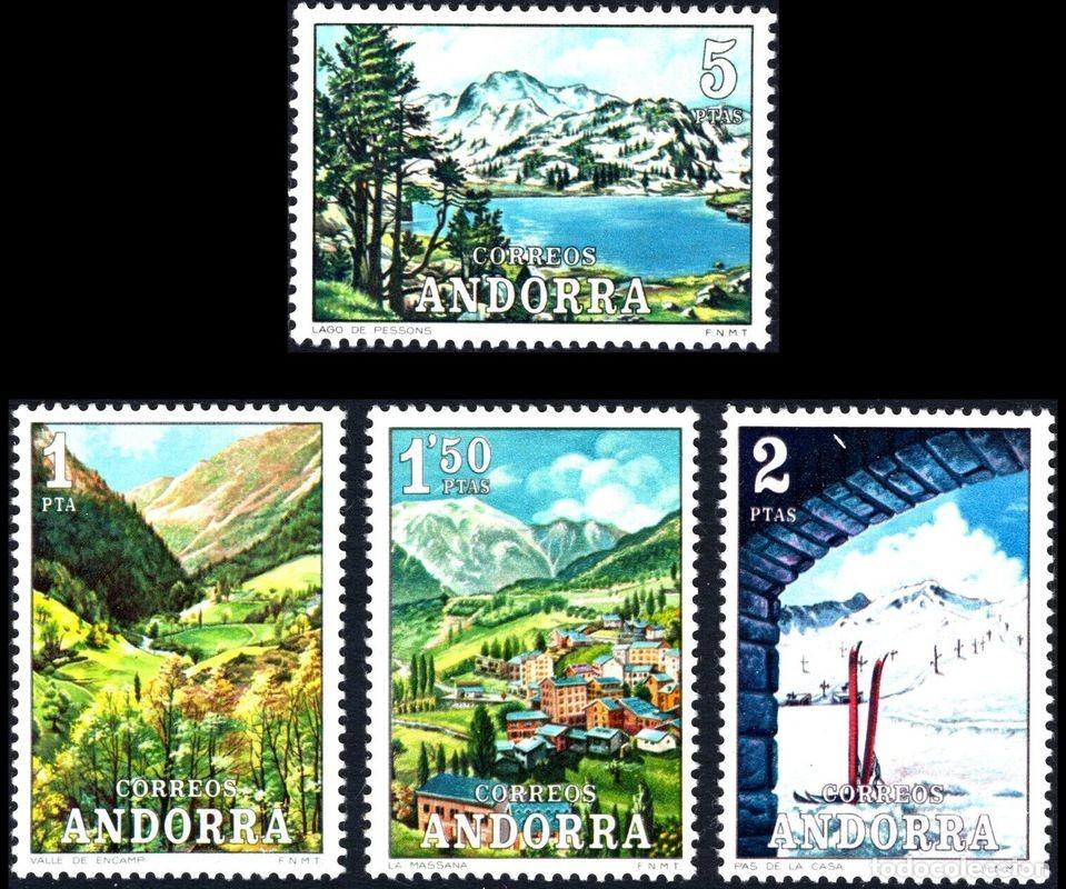 Sellos: Andorra 1972 Edifil 73/6 Sellos ** Paisajes Valle de Encamp, La Massana, Pas de la Casa y Lago Pesso