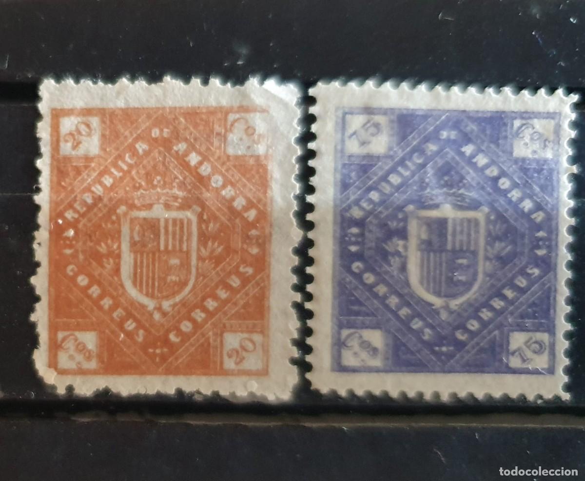 Timbres: ANDORRA 1875 ESCUDO EDIFIL NE 4 * + 8 *