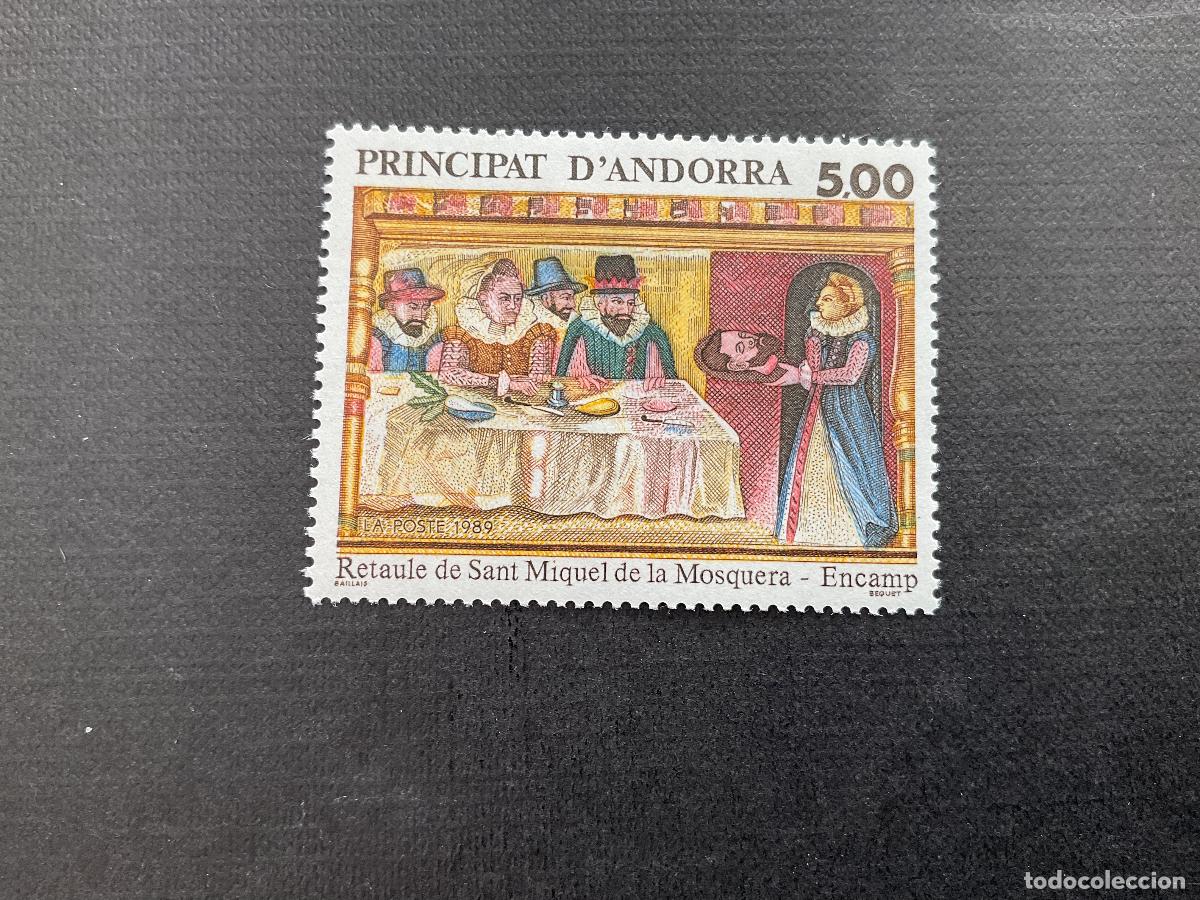 Sellos: ANDORRA FRANCESA N&ordm; YVERT 384** A&Ntilde;O 1989. RETABLO DE SAN MIGUEL DE LA MOSQUERA. ENCAMP. CON CHARNELA