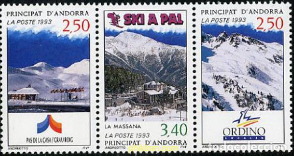 Sellos: 239397 MNH ANDORRA. Adm&oacute;n francesa 1993 ESTACIONES DE ESQUI