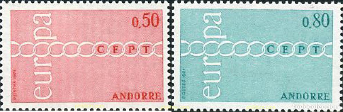 Sellos: 62193 MNH ANDORRA. Adm&oacute;n francesa 1971 EUROPA CEPT. FRATERNIDAD Y COOPERACION