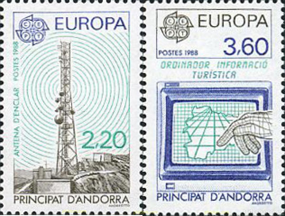 Sellos: 62681 MNH ANDORRA. Adm&oacute;n francesa 1988 EUROPA CEPT. TRANSPORTE Y MEDIOS DE COMUNICACION