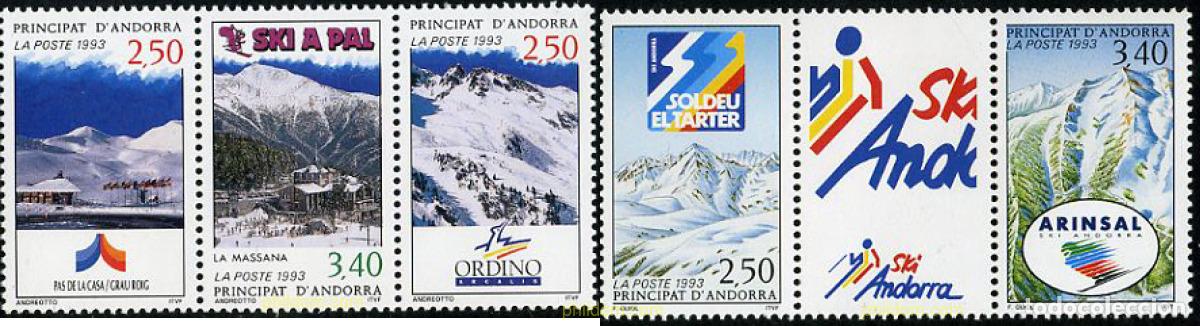 Sellos: 203090 MNH ANDORRA. Adm&oacute;n francesa 1993 ESTACIONES DE ESQUI