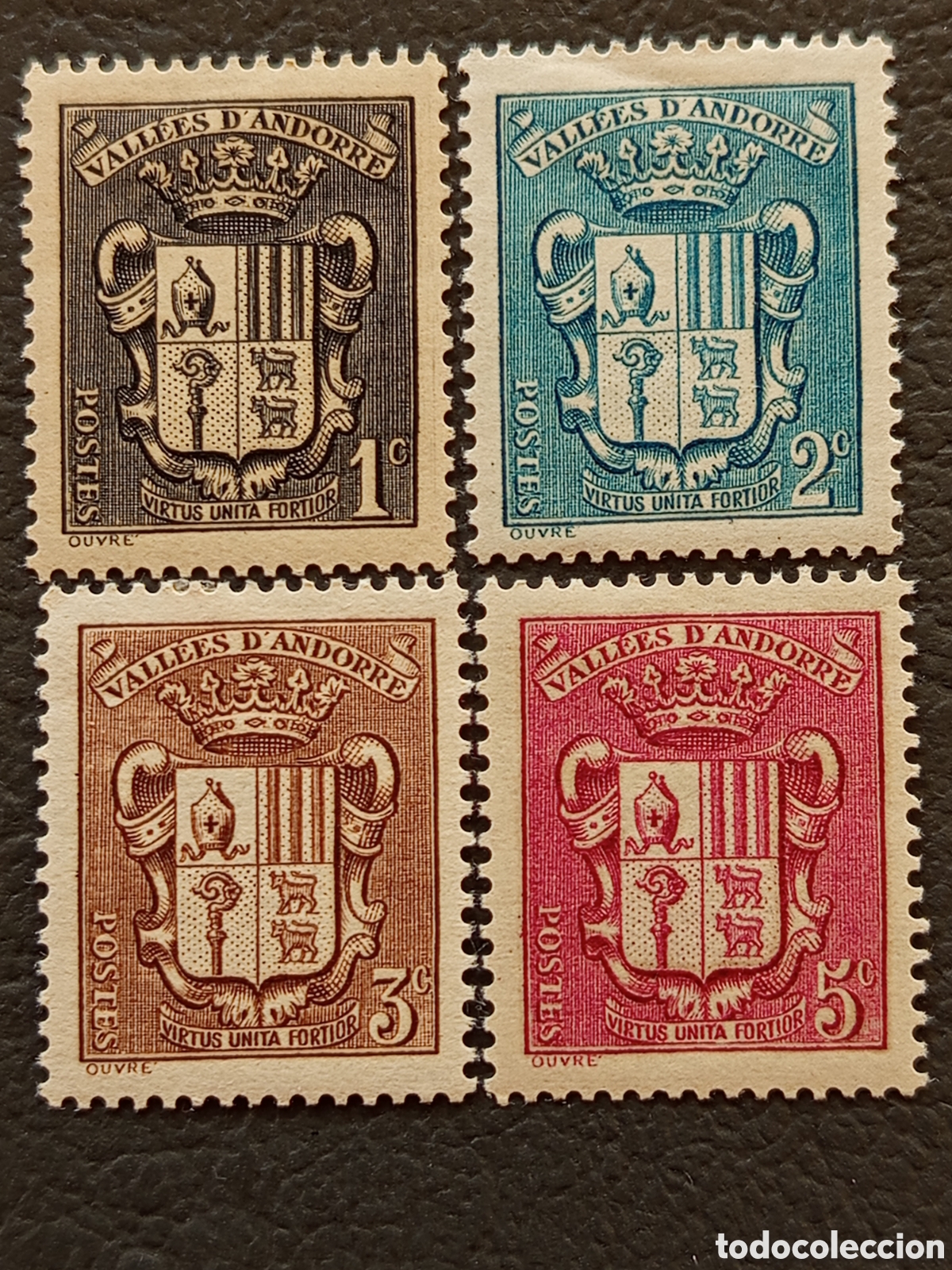 Sellos: Andorra Francesa 1932 Escudo Ouvr&eacute; Lote 4 Sellos Cl&aacute;sicos 1c-5c