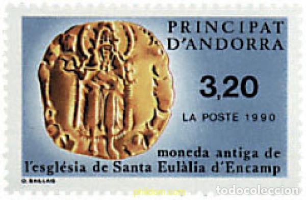 Sellos: 46102 MNH ANDORRA. Adm&oacute;n francesa 1990 PIEZA MONEDA DE SANTA EULALIA DE ENCAMP