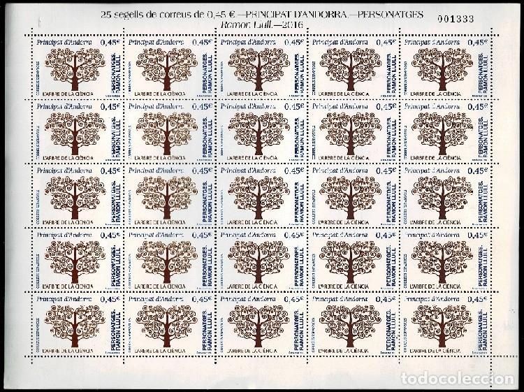 Sellos: Andorra Espa&ntilde;ola L'ARBRE DE LA CIENCIA De Ramon Llull. Edifil n&ordm; 446 Hoja completa de 25 sellos VER