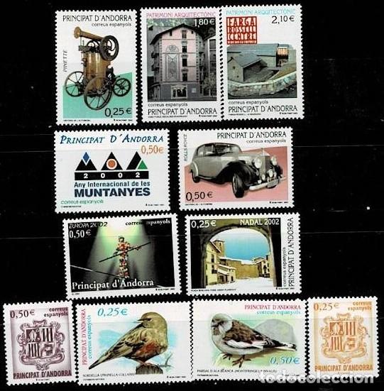 Sellos: Andorra Espa&ntilde;ola A&ntilde;o 2002 Edifil n&ordm; 290-300, (11 sellos) Facial 7.40 &euro; Sin fijasellos