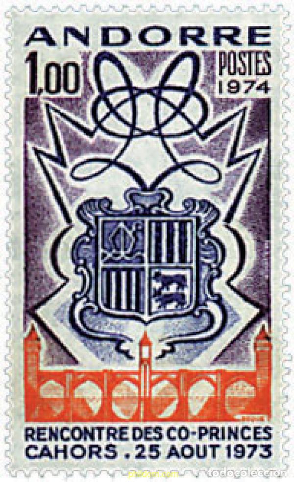 Sellos: 46036 MNH ANDORRA. Adm&oacute;n francesa 1974 ANIVERSARIO DEL ENCUENTRO DE LOS CO-PRINCIPES EN CAHORS