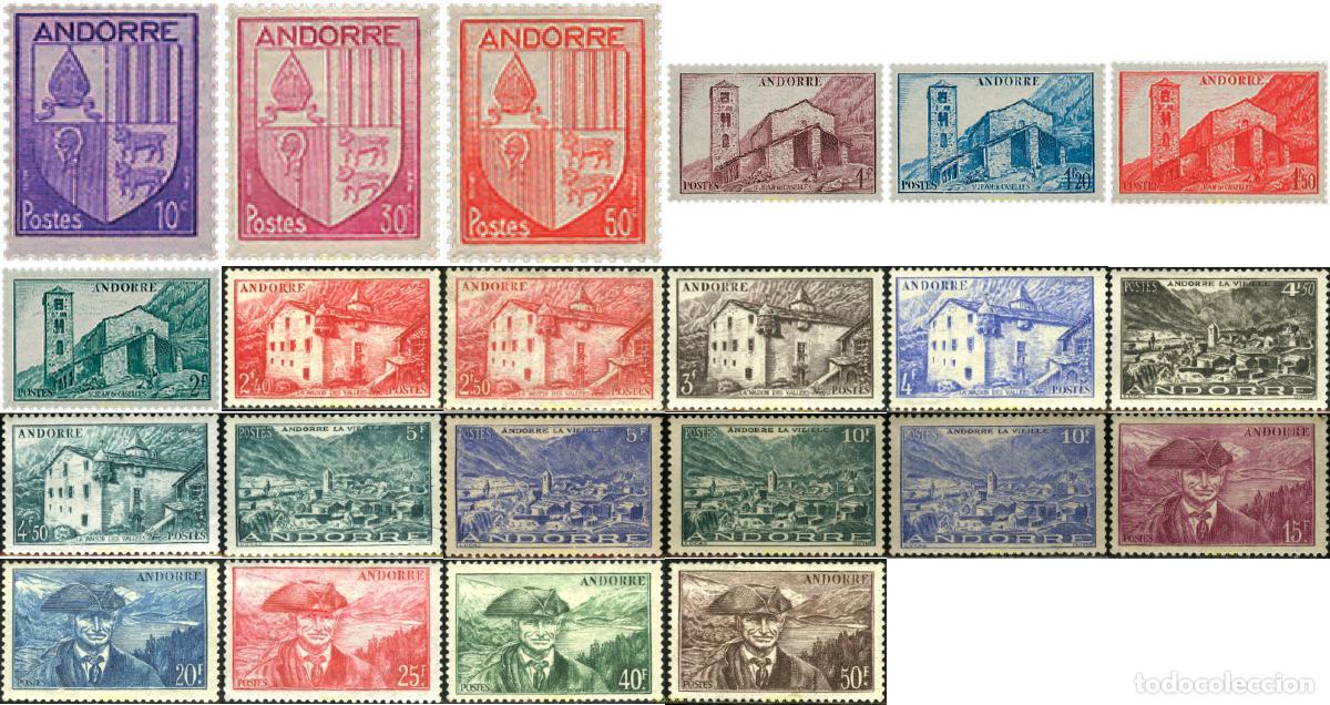 Sellos: 250035 HINGED ANDORRA. Adm&oacute;n francesa 1944 ESCUDOS
