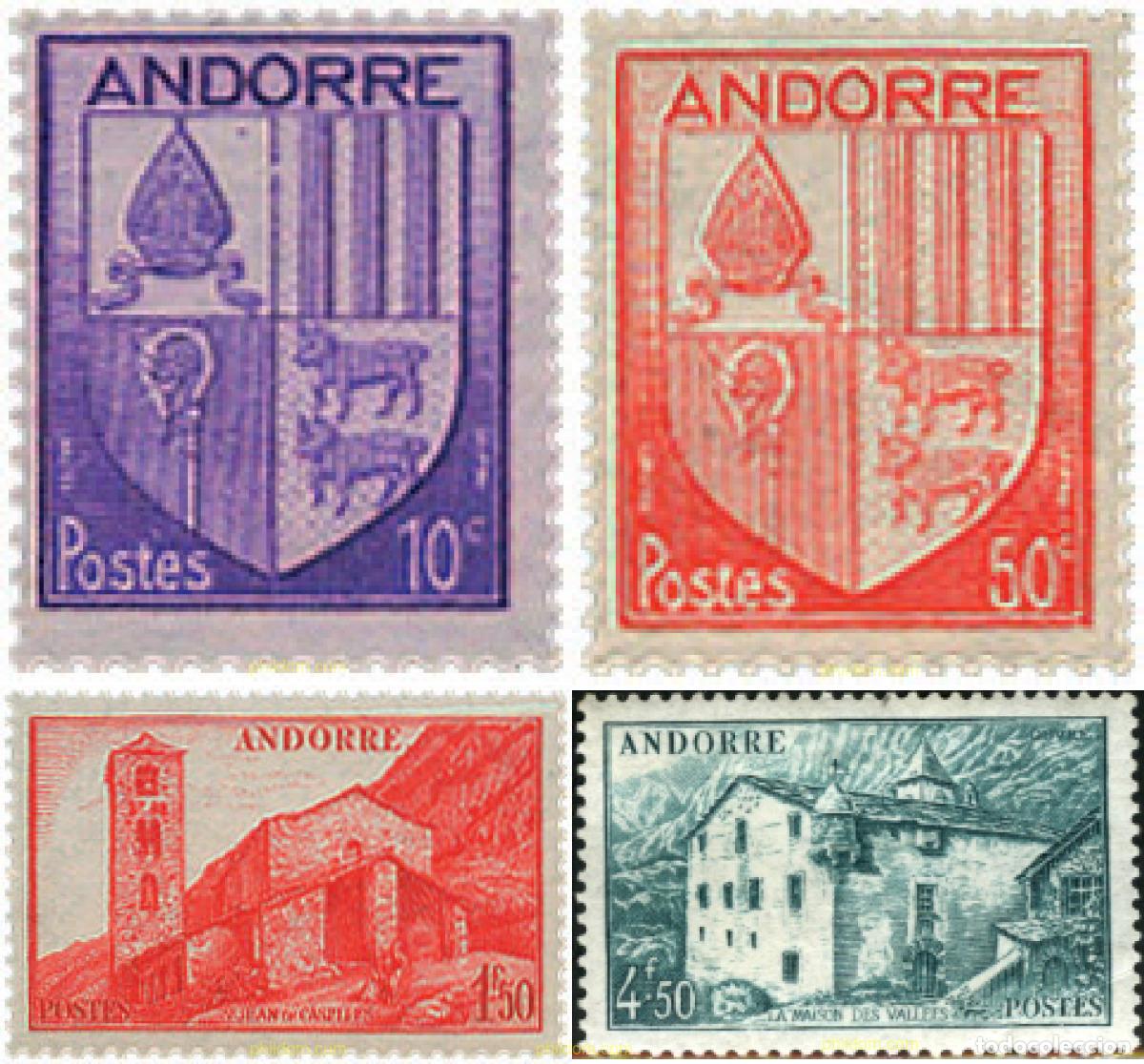Sellos: 250076 HINGED ANDORRA. Adm&oacute;n francesa 1944 ESCUDOS