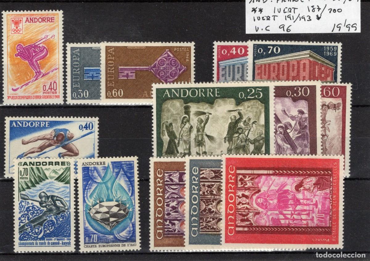 Selos: Sellos dependencias ANDORRA FRANCESA a&ntilde;o 1968/69** YVERT 187/200 (191/193*) v.c. 96 &euro;