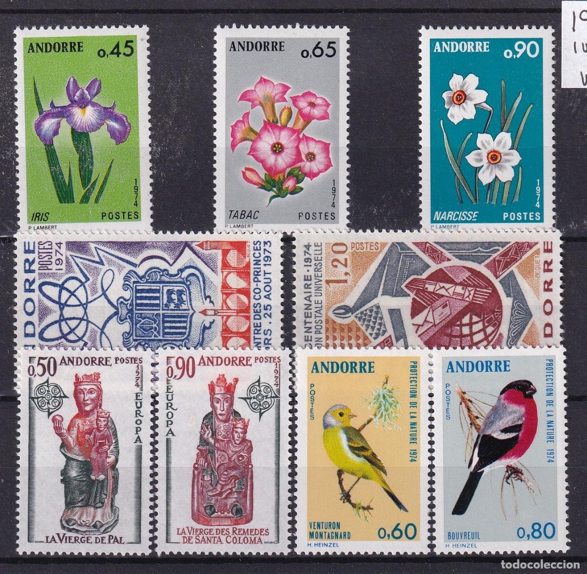Sellos: Sellos dependencias ANDORRA FRANCESA a&ntilde;o 1974** COMPLETO