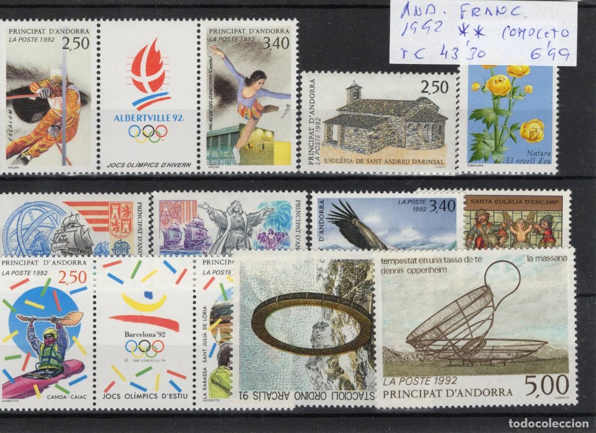 Sellos: Sellos dependencias ANDORRA FRANCESA a&ntilde;o 1992** COMPLETO