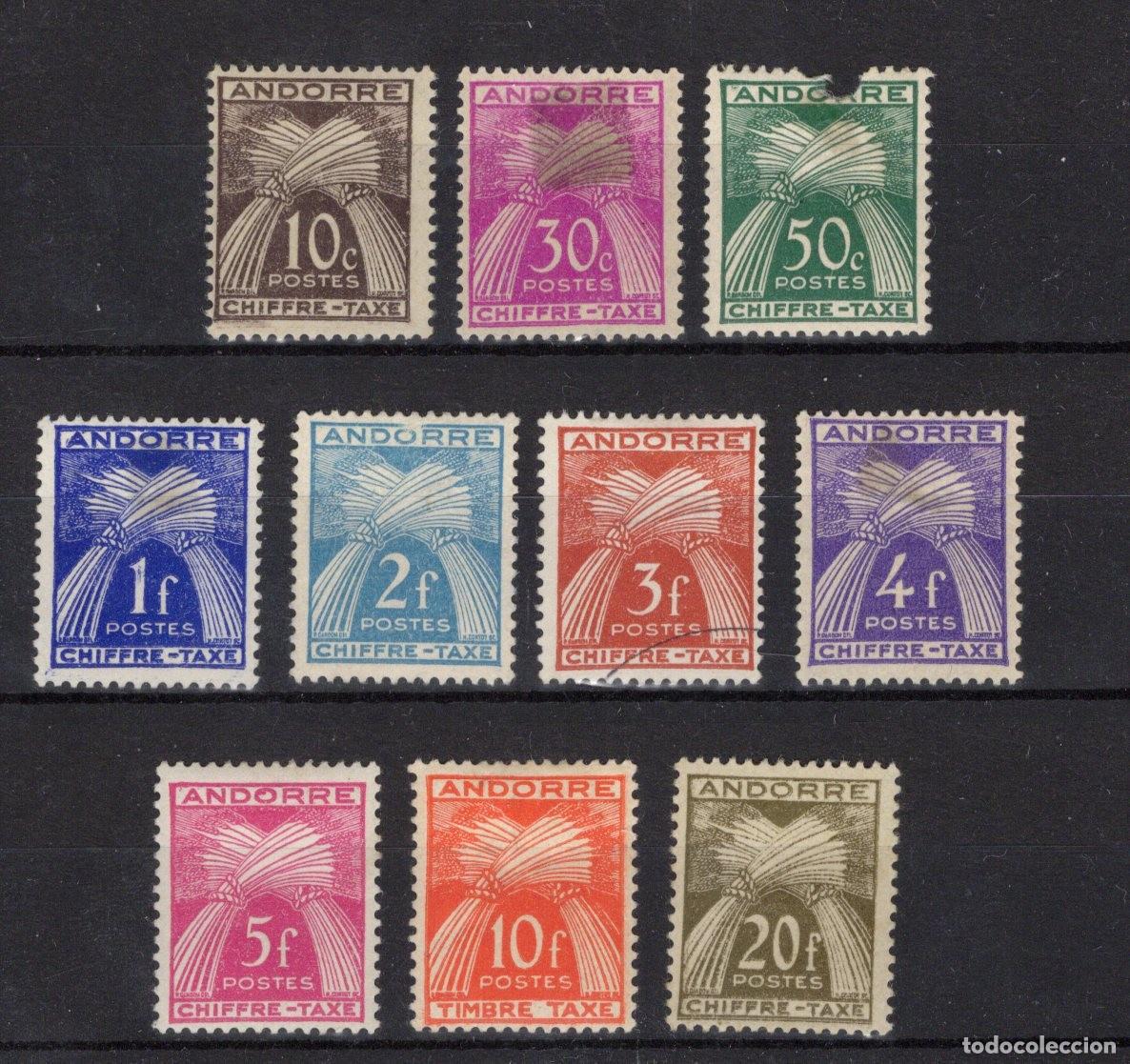 Sellos: Sellos dependencias ANDORRA FRANCESA TASAS a&ntilde;o 1943/48 YVERT 21/31* v.c. 20 &euro;