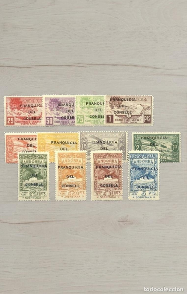Sellos: Lote de 12 Sellos de Andorra Espa&ntilde;ola 1930/40 - Franquicia del Consell - Correo A&eacute;reo - Nuevos