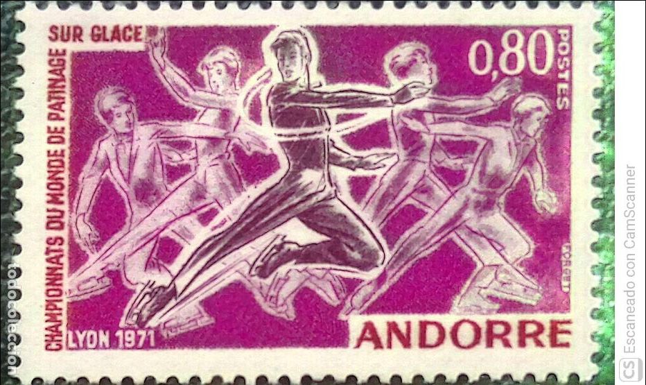 Sellos: Andorra Francesa. 209 Campeonato mundial de patinaje sobre hielo: Patinadores. 1971. Sellos nuevos y