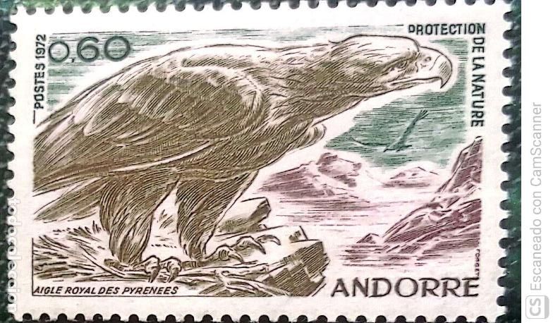 Sellos: Andorra Francesa. 219 Protecci&oacute;n de la naturaleza. Fauna: &Aacute;guila real de los Pirineos. 1972. Sellos