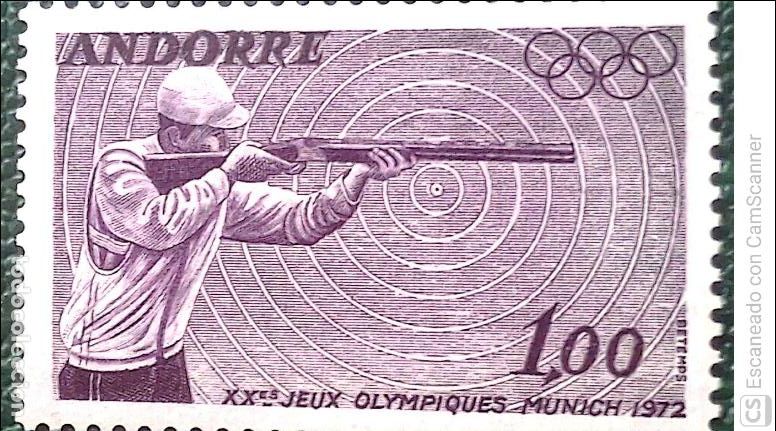 Sellos: Andorra Francesa. 220 Juegos Ol&iacute;mpicos de Munich: Tiro al plato. 1972. Sellos nuevos y numeraci&oacute;n Yv