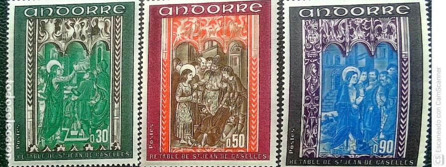 Sellos: Andorra Francesa. 214/16 Retablo de la capilla de San Juan de Caselles (III). 1971. Sellos nuevos y