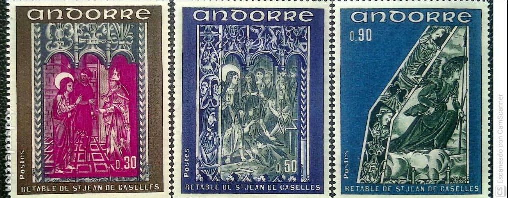 Sellos: Andorra Francesa. 221/23 Retablo de la capilla de San Juan de Caselles (IV). 1971. Sellos nuevos y n