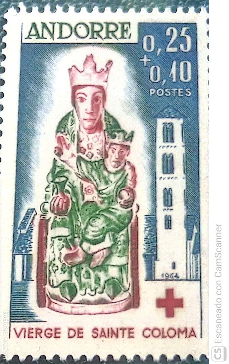 Sellos: Andorra Francesa. 172 Cruz Roja: Virgen de los Remedios de Santa Coloma. 1964. Sellos nuevos y numer