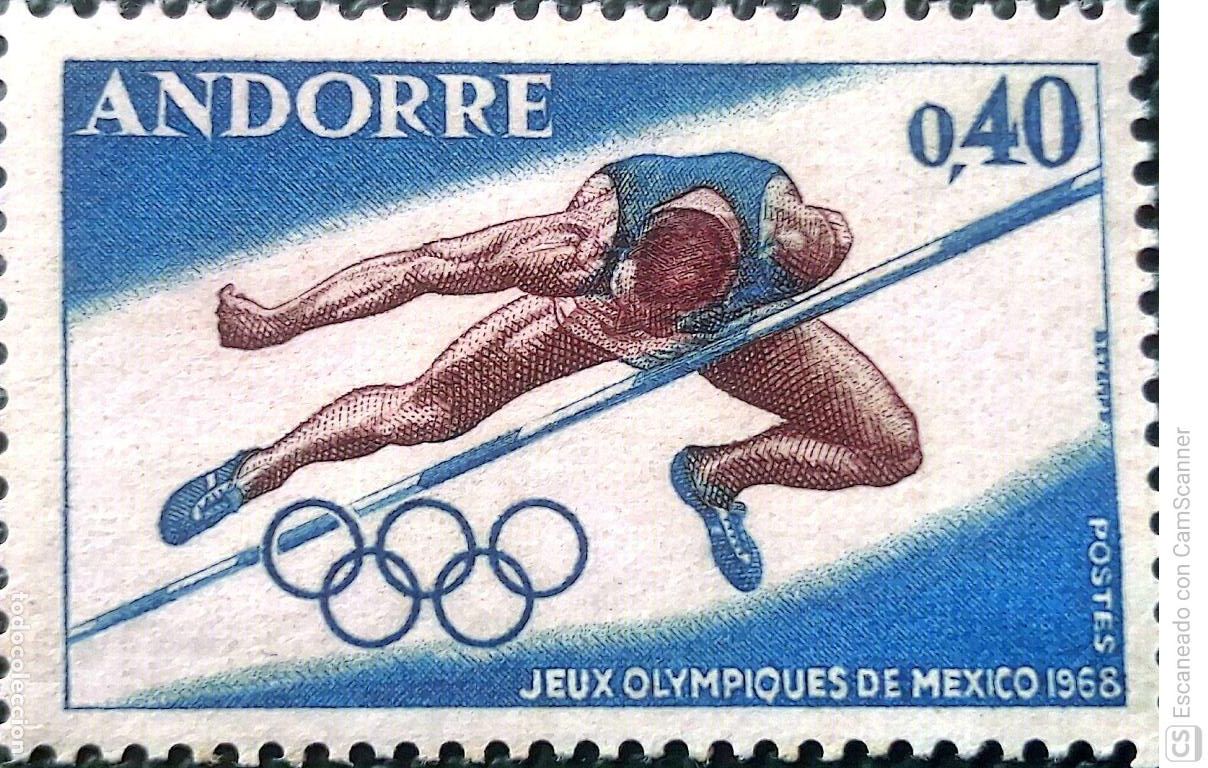 Sellos: Andorra Francesa. 190 Juegos Ol&iacute;mpicos de M&eacute;xico: Salto de altura. 1968. Sellos nuevos y numeraci&oacute;n