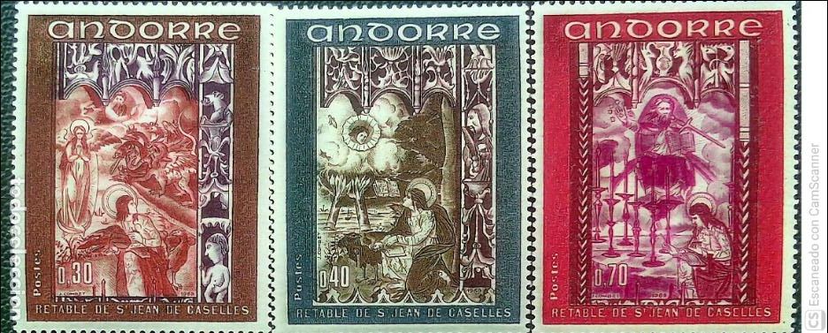 Sellos: Andorra Francesa. 198/200 Retablo de la capilla de San Juan de Caselles (I). 1969. Sellos nuevos y n
