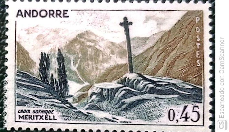 Sellos: Andorra Francesa. 204 T&iacute;pica cruz g&oacute;tica de Meritxell. 1970. Sellos nuevos y numeraci&oacute;n Yvert.