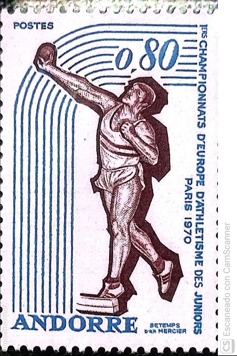 Sellos: Andorra Francesa. 205 Campeonato Europeo de Atletismo: Lanzamiento de peso. 1970. Sellos nuevos y nu