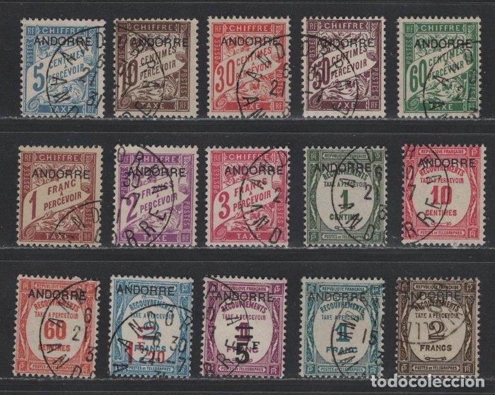 Sellos: ANDORRA FRANCESA. Tasas. A&ntilde;o 1931/32. Yvert 1/15 Series usadas