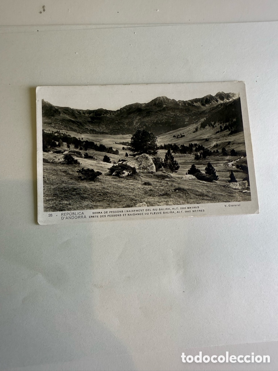 Sellos: Andorra &ndash; Serra de Pessons i naixement del riu Balira &ndash; Blanco y negro &ndash; c. 1950