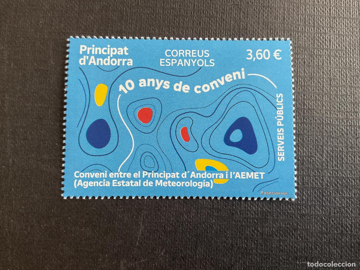 Sellos: ANDORRA ESPA&Ntilde;OLA A&Ntilde;O 2026. 10 ANIVERSARIO CONVENIO ENTRE EL PRINCIPADO DE ANDORRA Y LA AEMET