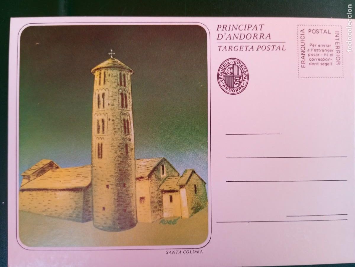 Sellos: ANDORRA, TARJETAS DE FRANQUICIA INTERIOR, IGLESIA DE SANTA COLOMA