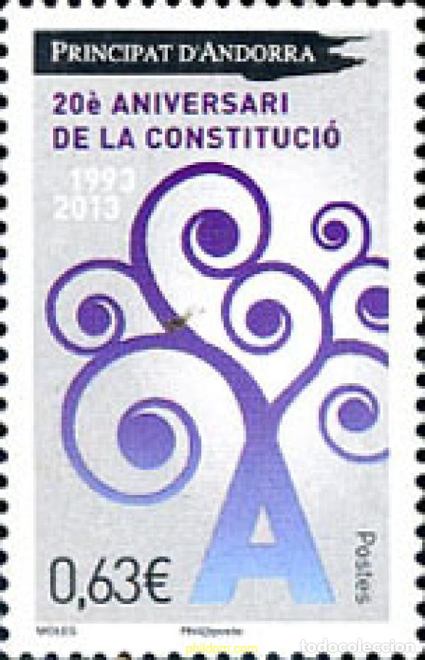 Sellos: 299260 MNH ANDORRA. Adm&oacute;n francesa 2013 20 ANIVERSARIO DE LA CONSTITUCION